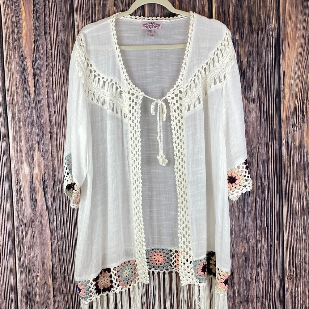 Anthropology Oliver By Escio - Crocheted White Sheer Cardigan- Sz Medium